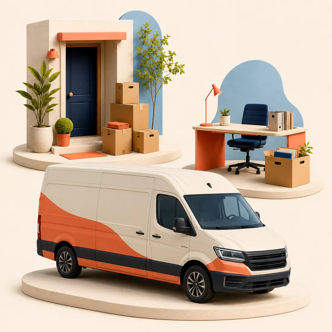 Cartons de déménagement devant une maison
